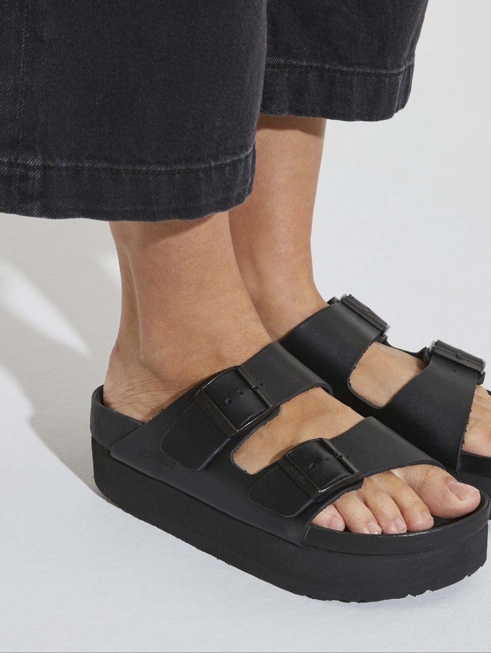 Birkenstock Papillio Black Arizona Platform Double-Buckle Slide Sandals 9.5
